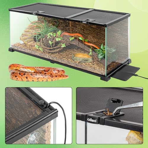 20 Gallon Reptile Tank, 30" x 12"x 12" Glass Terrarium Top Feeding & Dual Sliding Door Screen Ventilation with Easy Clean PVC Tray for Reptile Snake Hamster Small Animals