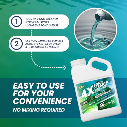 1 Gallon 4X Pond Cleaner - Treats Like 4 Gallons & Covers 4 Acres - Pond Cleaner for Outdoor Ponds, Pond Muck and Sludge Remover for a Clean, Natural Look, Ideal Pond Clarifier for Outdoor Ponds - size: 1 Gallon