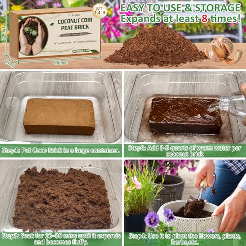 12 Pack Coco Coir Bricks for Plants- 100% Organic Coconut Coir Soil | Compressed Coconut Fiber Substrate, Coco Peat Garden Soil for Seed Starter, Potting Mix and Indoor & Outdoor Plants - size: 12 Pack