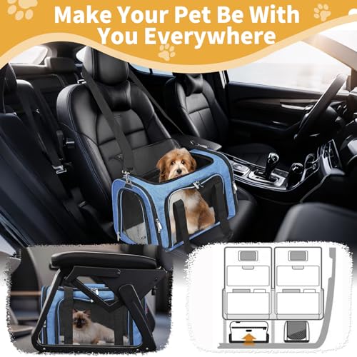 Soft-Sided Cat/Dog/Pet Carrier, Collapsible Pets Travel Carriers | For Big Cats/Small Dogs with Shoulder Strap & Removable Mat, Mesh Puppy Carry Bag, Up to 25 Lbs, TSA Airline Approved (Blue) - color: BLUE, size: 20"L x 13"W x 13"H
