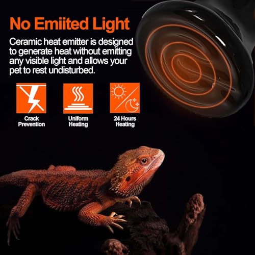BNOSDM 75W Ceramic Heat Emitter,2 Pack Reptile Heat Lamp Bulbs,Ceramic Heat Lamp,Brooder Coop Heater for Amphibian Reptile Turtle Lizard Chicken - color: Pack of 2/Black, size: 75 Watts