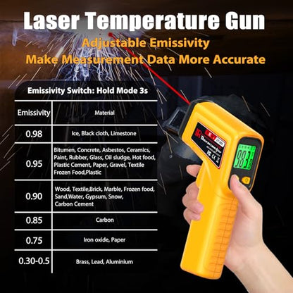 FKM Infrared Thermometer Gun High Precision 13-Point Laser -58°F~1112°F | (-50°C~600°C)Non-Contact Laser Temperature Gun,Digital IR Temp Gun for Cooking,Griddle,Oven,Food,HVAC,Automotive,Industrial - color: Golden