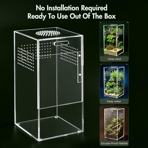 Pre-Assembled Jumping Spider Enclosure, All-Side Ventilation | 5"×5"×10" Escape-Proof Acrylic Habitat Terrarium with Magnetic Door for Jumping Spider, Tarantula, Praying Mantis, Snail - size: Large Vertical (5"×5"×10")