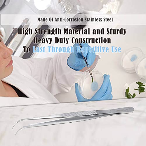 Lab Tweezers High Precision Forceps, Fine Strong Curved Point Tweezers, Stainless Steel (8 Inch) - size: 8 Inch