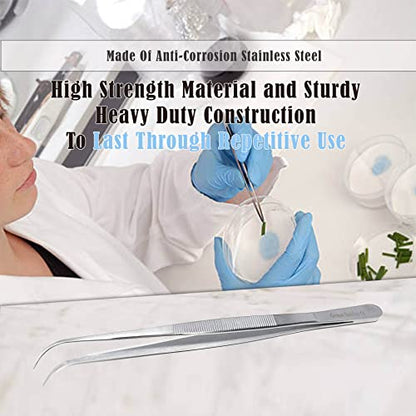 Lab Tweezers High Precision Forceps, Fine Strong Curved Point Tweezers, Stainless Steel (8 Inch) - size: 8 Inch