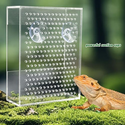 Bearded Dragon Feeder, Chameleon Bug Bowl, Transparentk Acrylic Reptile Feeder Box, Wall-Mounted Insect Food Dish with Suction Cups, Tank and Aquarium Accessories for Lizard Bearded Dragon Gecko Frog - size: Small - 4.7 × 1.7 × 6.3 inch