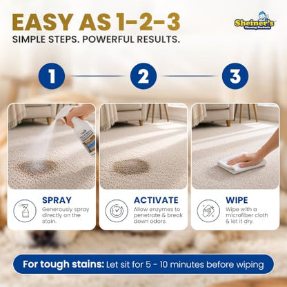 Sheiner's Pet Stain Remover & Pet Odor Eliminator, Advanced Cleaning Bio-Enzyme Cleaner Solution for Carpets, Rugs, Upholstery & Multi-Surfaces, Safe for Pets & Kids. (32 oz) - size: 32 Fl Oz (Pack of 1)
