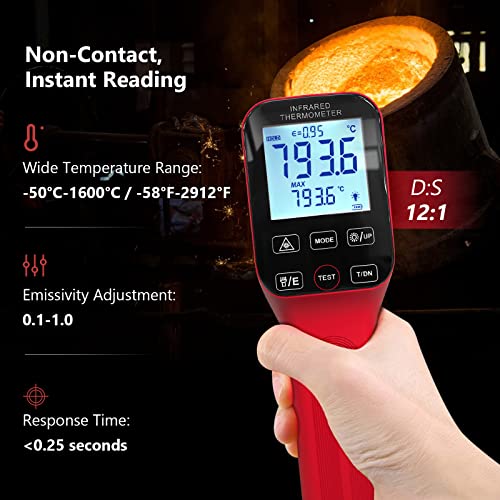 Smart Infrared Thermometer Gun - Accurate Digital Laser Temperature Gauge for NCV Temps Gun Measurement from -58℉~2912℉ with 30:1 Ratio and 0.25s Fast Response Time