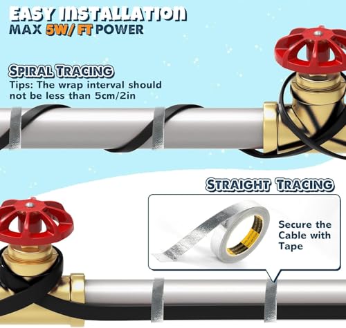 3~100FT Heat Tape for Water Pipes, UL & ETL Certified 30 FT Self-Regulating Pipe Heating Cable with Thermostat for Pipe Freeze Protection, Waterproof Heat Tape for Metal and Plastic Pipes,Black(1pcs) - color: Black, style: 30 FT