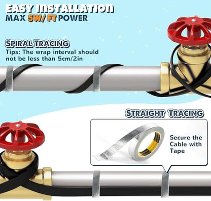 3~100FT Heat Tape for Water Pipes, UL & ETL Certified 35 FT Self-Regulating Pipe Heating Cable with Thermostat for Pipe Freeze Protection, Waterproof Heat Tape for Metal and Plastic Pipes,Black(1pcs) - color: Black, style: 35 FT