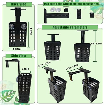 2PCS Adjustable Aquarium Plant Holder, Aquarium Planter Cup Adjustable Thickness To 2.36" Height to 3.9", Fish Tank Plant Holders with Hooks and Suction Cup for Fish Tank Accessories Black - color: Black