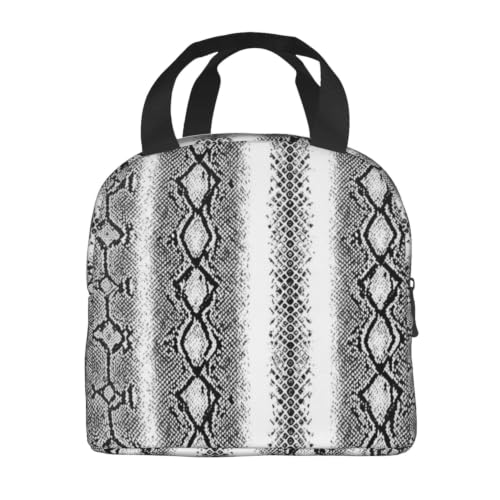 Women Snake Print Insulated Lunch Bag Leakproof | Snake Skin White Silver, Durable Thermal Cooler Tote, Waterproof & Leakproof for Work, Picnic & Travel - color: Pattern (842)