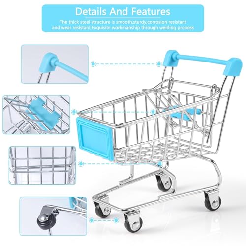 134pcs Mini Shopping Cart Basket Miniature Food Drink Bottle Supermarket Metal Handcart Toys Doll House Store Cosplay Game Dollhouse Grocery Fruit Cake Bread Party Trolley Model Dollar Bills - style: Shopping Cart