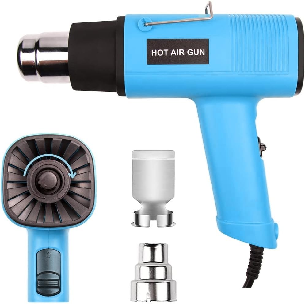 LDK Heat Gun 1200W 140℉~932℉ (60℃-500℃) Heavy Duty Hot Air Gun Kit Variable Temperature Control with 2 Temperature Settings 2 Nozzles for Crafts, Shrink Wrapping, Candle Making, Epoxy Resin - color: Blue
