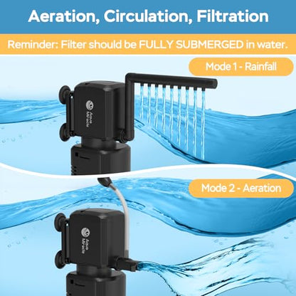 AquaMiracle Fish Tank Filter with Timer & Filter Sponge, 130GPH U - V Aquarium Filter with Aeration & Rainfall Modes, Effective Turtle Filter for Green Water Control (10-30 Gal Tank)