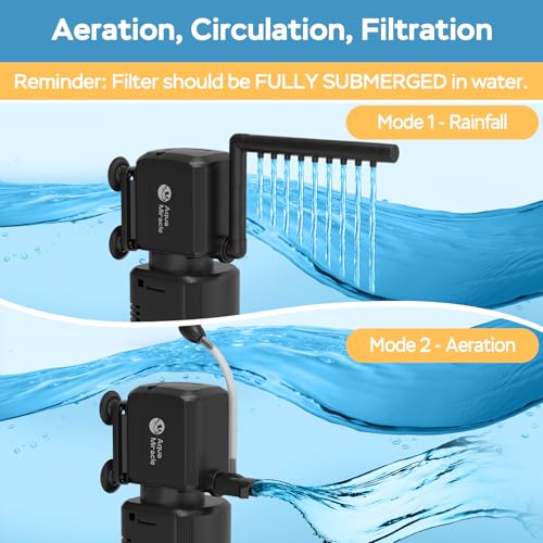 AquaMiracle Fish Tank Filter with Timer & Filter Sponge, 225GPH U - V Aquarium Filter with Aeration & Rainfall Modes, Effective Turtle Filter for Green Water Control (20-70 Gal Tank)