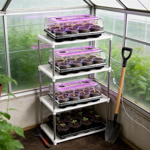 36 Pack 4 Inch Clear Plant Pots & 3 Pack 12 Cell Nursery Pot Trays with Humidity Dome and Growing Lights for Seed Starting, Germination, Seedling Propagation Plant Growing, Sturdy Gardening Kit 3 Sets - color: Black + Clear, size: 4 Inch 36 Pack Pots & 3