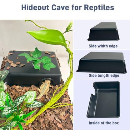 2 Pcs Humid Hideout Cave for Reptiles, Snake Hide for Ball Pythons, Gecko Hide, Leopard Geckos, Bearded Dragons,Compact Terrarium Decor with Easy-Clean Design (9.5"x6.7"x2.2" Large) - size: Large (2 Count)