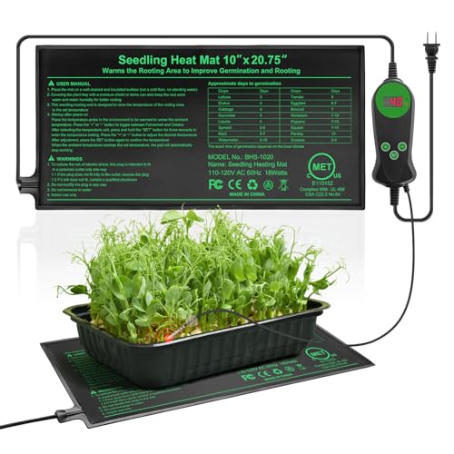 Seedling Heat Mat with Built-in Temperature Controller, 10" x 20.75" Waterproof Plant Heating Pad with Thermostat for Indoor Seed Starting Germination Hydroponics - size: 10" x 20.75" in Thermostat 1 Pack