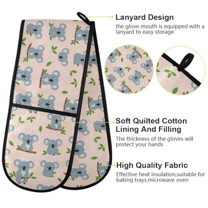 Dual-functionality Mitts and Pot Holders Sets High Heat Resistant Pot Holder Gloves Kitchen Aid BBQ (Koala Bear Pattern Koala) - color: Koala Bear Pattern Koala