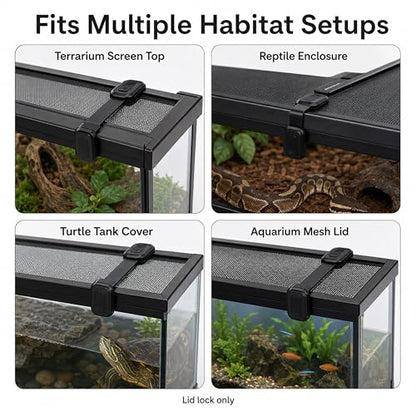 6 Pack Reptile Terrarium Lid Locks, Adhesive Screen Cover Clips for Snake, Gecko, Lizard and Turtle Enclosures, Black - color: 6 Pcs Black-Long