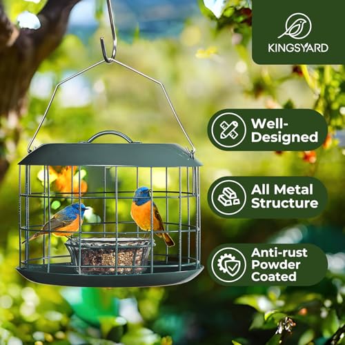 Kingsyard Bluebird Feeders for Outdoors Hanging | Metal Cage Bird Feeder with Tray, Squirrel Proof, for Small wildbirds, Weatherproof, Easy to Refill and Clean, Green - color: Green