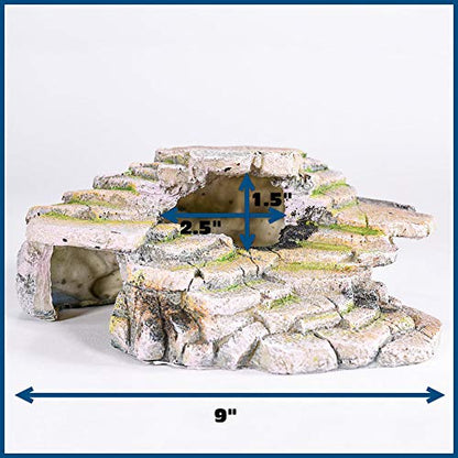 PENN-PLAX Reptology Shale Scape Step Ledge & Cave Hideout – Basking Area - Decorative Resin for Aquariums & Terrariums – Great for Reptiles, Amphibians, and Fish – Medium - size: Medium
