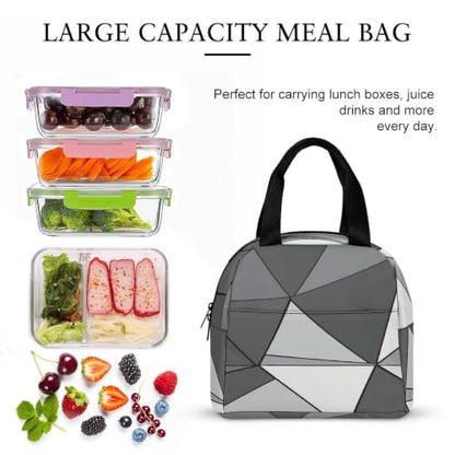 Stylish Geometric Insulated Lunch Bag for Women Men, Large Capacity Thermal Lunch Tote Bag with Handle - color: Stylish Geometric