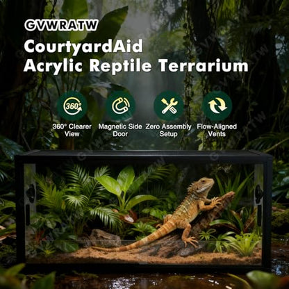 48-Gallon Acrylic Reptile Terrarium 36”x18”x18” – Durable Reptile Tank with Heat-Resistant Aluminum Frame, Smooth Dual Swinging Doors (No Sand/Debris Clogging) – Ideal for Lizards, Snakes & Geckos.