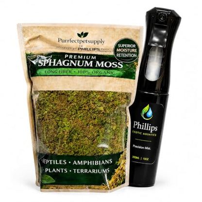 Moss Care Kit Heat-Treated Dried Sphagnum Moss (3 oz) & 300 mL Continuous Fine Mist Bottle for Vivariums, Reptiles and Tropical Plants