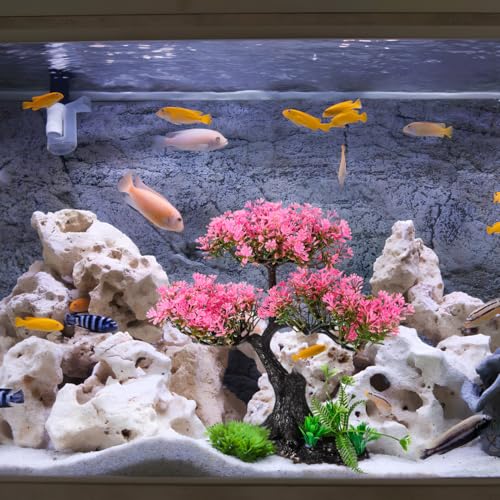 Didiseaon Aquarium Decor Artificial Plants Tree Set 11.4 Inch Pink | Plastic Plants for 10-55 Gallon Fish Tank Decoration Cherry Blossom Tree Fish Tank Decor Betta Fish Bowl Home Office Decor