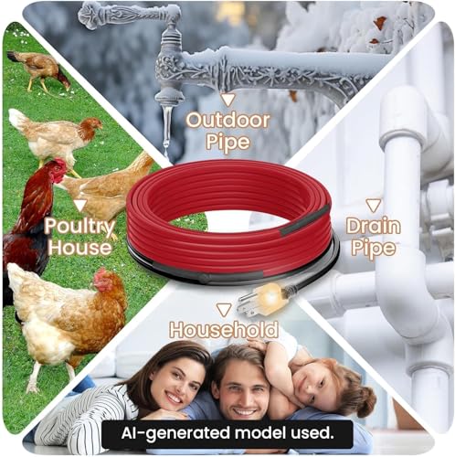 28ft Heat Tape for Water Pipes with Thermostat, Electric Heat Trace Cable | ToasySoul 7W/ft Heating Tape, Electric Pipe Heater Cable for Metal Plastic PEX Pipes Freeze Protection 120V - color: 28-feet