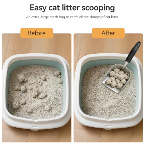 Cat Litter Scoop, Kitty Metal Scooper with Long Handle | Heavy Duty Aluminum Deep Sifter, Rustproof Durable Kitten Poop Shovel for Travel & Small Litter Box - color: Black, size: Medium