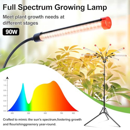10Head Grow Light with Stand for Tall&Large Indoor Plants, Bonsai Tree, Big Coverage and Bright Plant Growing Lamps, 4/8/12/16/20H Timer, 90 Watt Power Draw, NO Need Adapter, 360° Gooseneck - size: Stand-10Head-90W
