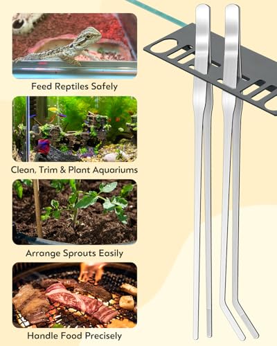 Pawfly 2 Pack 11" Long Reptile Feeding Tweezers, Straight & Curved Stainless Steel Reptile Feeding Tongs, Safe Feeder Tool for Lizard, Bearded Dragon, Gecko & Snake