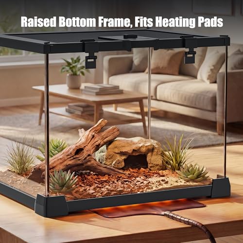 15 Gallon Fully Assembled Glass Reptile Enclosure, 20" x 12" x 14" | Escape-Proof Top Opening Terrestrial Reptile Terrarium Tank for Leopard Geckos, Corn Snakes, Frogs & Hermit Crabs - size: 20"L x 12"W x 14"H