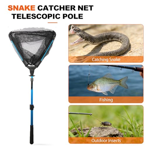 60 "Snake Tongs Collapsible Grabber, Specially used as a Tool for Capturing Reptiles. Wide-Mouth Operation Tool, Stainless Steel Snake Hook, including Animal Handling Gloves and Snake Capture Net