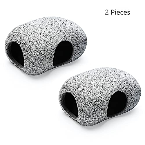 2PCS Aquarium Hideaway Rocks for Aquatic Pets to Breed, Play and Rest, Safe and Non-Toxic Fish Tank Ornaments, Ceramic Decor Rocks for Betta - size: 3.7"x2.7"x2"(2 pcs)