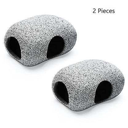 2PCS Aquarium Hideaway Rocks for Aquatic Pets to Breed, Play and Rest, Safe and Non-Toxic Fish Tank Ornaments, Ceramic Decor Rocks for Betta - size: 3.7"x2.7"x2"(2 pcs)