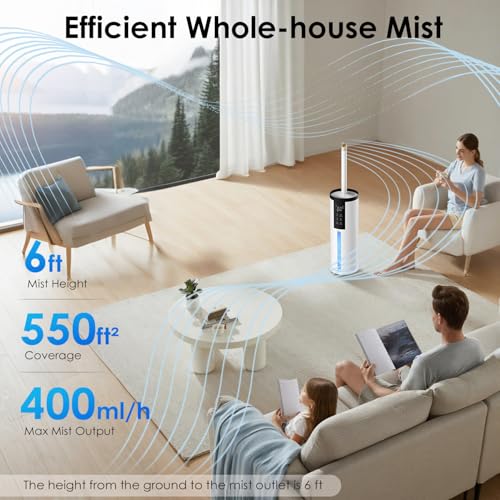 Home Humidifier for Large Room, 2.11Gal Cool Mist Top Fill,120H | Bedroom Humidifier with Humidistat,4 Mist Level,up to 500 ft² Coverage,35dB Quiet Humidifier for Commercial,Office,Baby,Plant