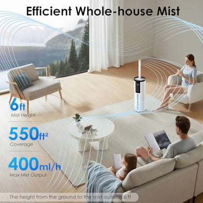 Home Humidifier for Large Room, 2.11Gal Cool Mist Top Fill,120H | Bedroom Humidifier with Humidistat,4 Mist Level,up to 500 ft² Coverage,35dB Quiet Humidifier for Commercial,Office,Baby,Plant