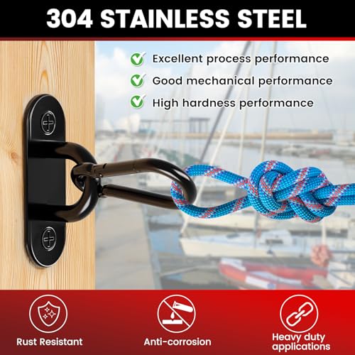 304 Stainless Steel Pad Eye Snap Hook,M8 Ceiling Hook 1200Lb,8Pcs | Hanging Kit with Screws for Hammock Chair Swing, Yoga Gym Equipment, Sun Shade Sail, Plant Hangers & Marine Boat Hardware - size: 3.15 inch, style: Black Oval