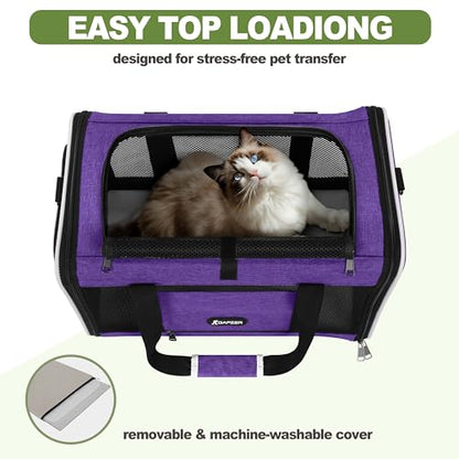 GAPZER Pet Carrier for Cat 18x11x11 Inch, Top Load Small Dog Car Ride Crate | 4-Sided-Ventilated Kitten Carry Purse, Soft Portable Pomeranian Cloth Kennel in Cabin, Kitty Taxi Bag FAA Complaint Car Seat - color: Purple
