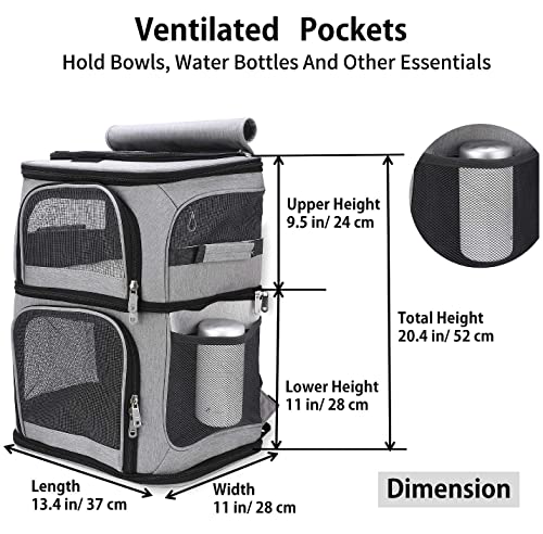Double Cat Carrier, Cat Backpack Carrier for 2 Cats, Multi Dog Backpack, Two Cat Carrier with 7 Ventilation Windows, Built-in Frame and Support Plate, Safety Straps, Collapsible, Perfect for Travel - color: Grey Double