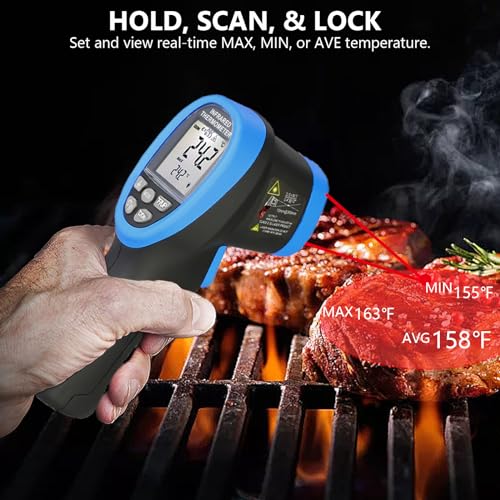 HOLDPEAK Pyrometer D:S=50:1, High Temp Infrared Thermometer -58℉~3272℉(-50℃~1800℃), Non-Contact Industrial Laser Thermometer Gun with Flashlight, Digital IR Temperature Gauge HP-1800 (NOT for Human) - color: 1PC-HP-1800-BLUE(-50~1800℃ Higher)