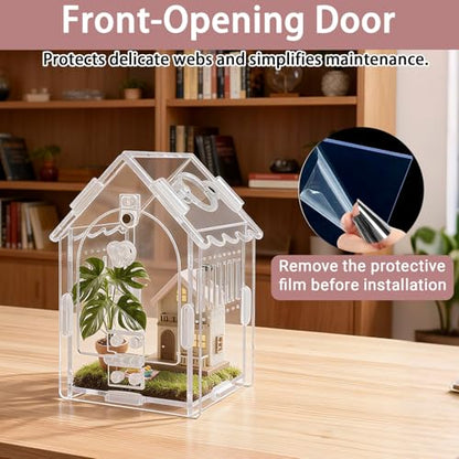 Acrylic Jumping Spider Enclosure 3.15"x3.15"x5.6" – Magnetic Front Opening Terrarium for Tarantulas, Mantis & Small Reptiles | Escape-Proof Habitat with Ventilation & No-Tool Assembly