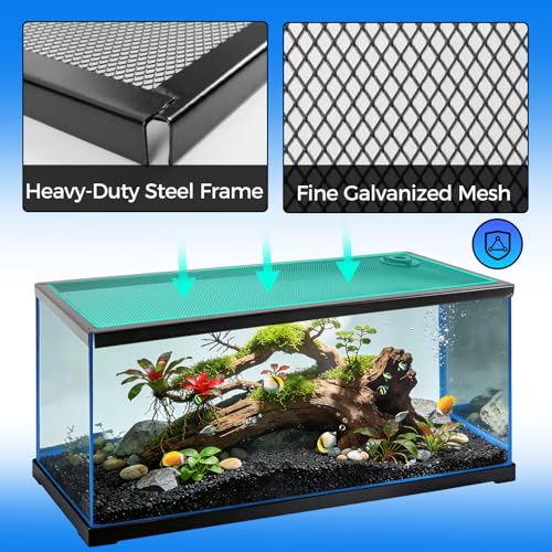 REPTI ZOO Terrarium Screen Cover with Cable Control for Reptile & Aquarium Tank, 30x12 inch Durable Steel Frame & Mesh Top for Reptile & Turtle & Fish Tank - size: 30x12 inch