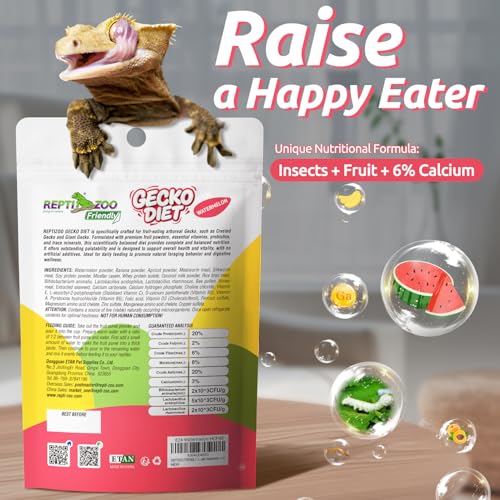 Gecko Food, Fruit Mix Insects Gecko Diet with Watermelon 2 oz