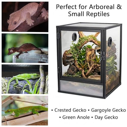 30 Gallon 18x18x24 Tall Terrarium, Aluminum Frame Gecko Tank with Clear Ventilated PC Panels, Mesh Top, Locking Door for Crested Gecko Chameleon