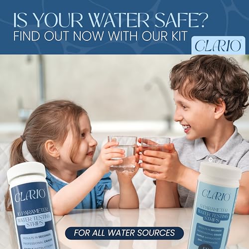 Clario - 25 in 1 Water Tester for Drinking Water - Water Hardness Test Kit for Aquarium, Well, Pool, and Hot Tub - 100 Complete Drinking Water Test Kit - Detects Lead, Chlorine, pH, Hardness and More
